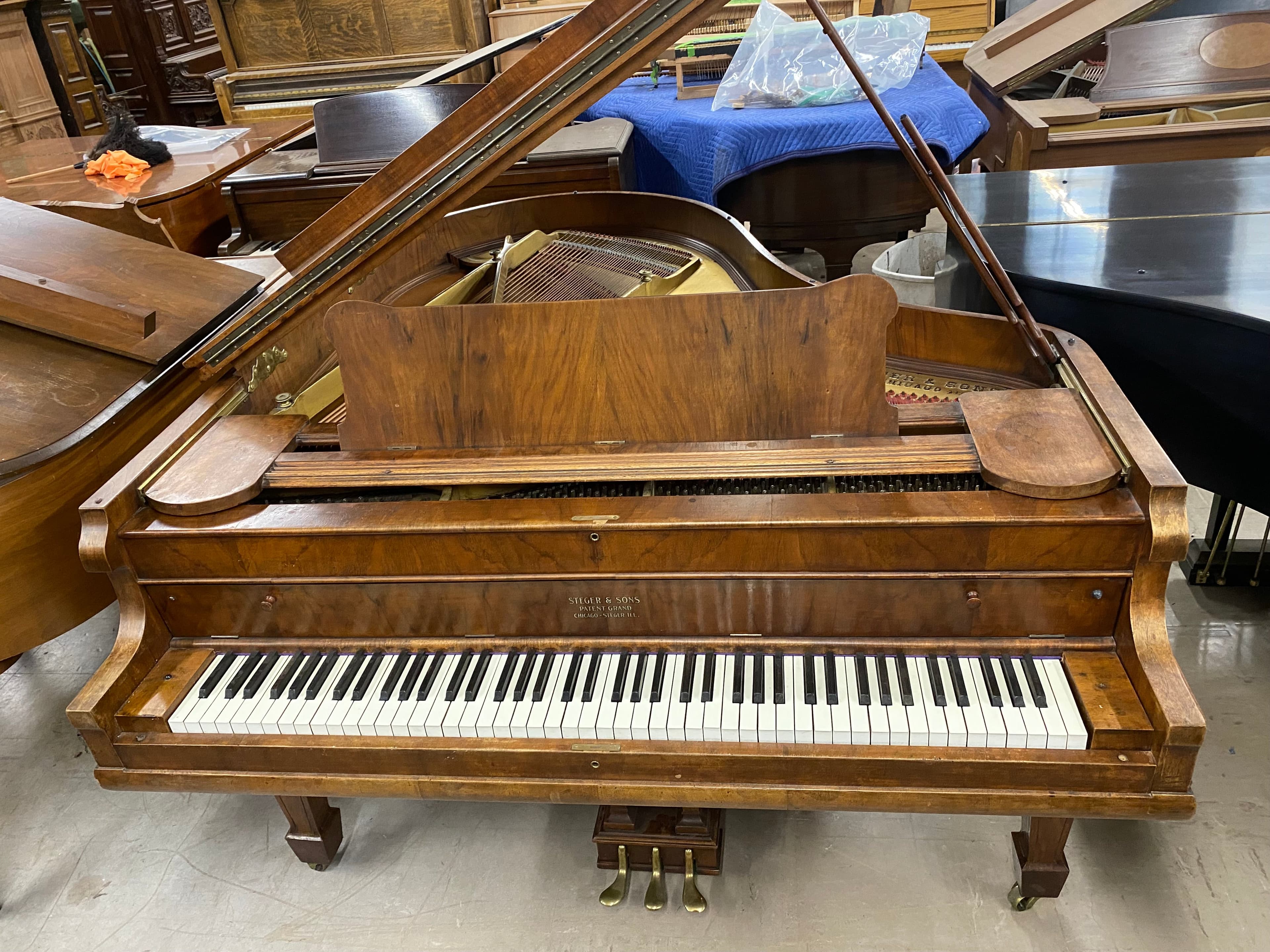 Stegler 5’7” grand in incredible burled walnut.